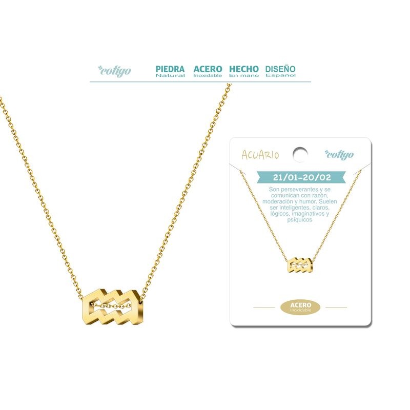 Colgante Zodiaco Acuario Acero Dorado - Coleccion Constelaciones Zodiaco